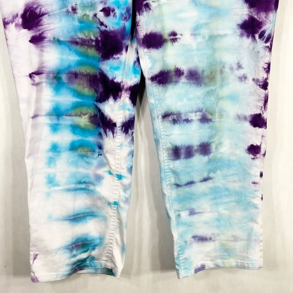 Cato Size 12 Pants Tie Dye Handmade Blue‎ Purple Boho High Rise Festival 1366